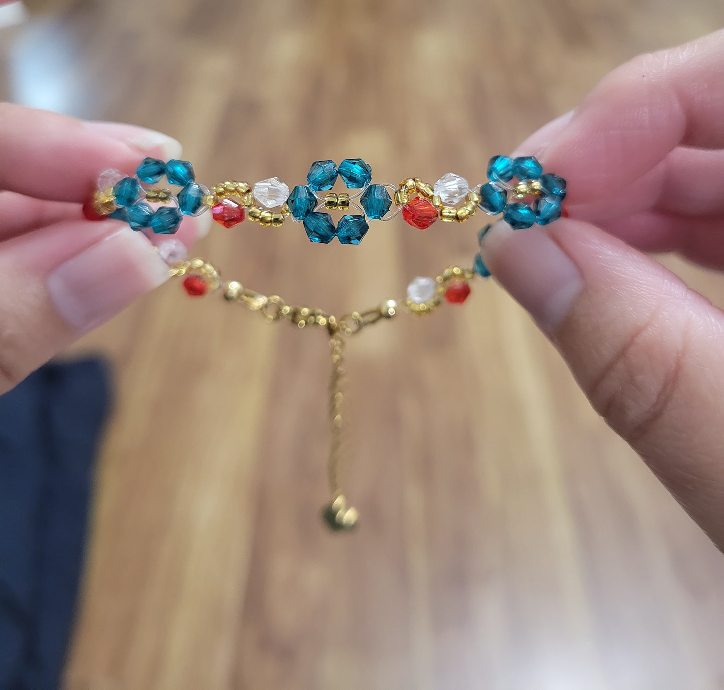 Stainless steel glass beaded bracelet.